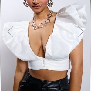 Puff sleeve white crop top AKIRA